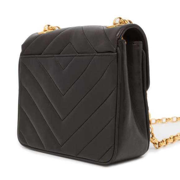 Chanel Lambskin V Chevron Bag Black Shoulder Stitch - Picture 1 of 16